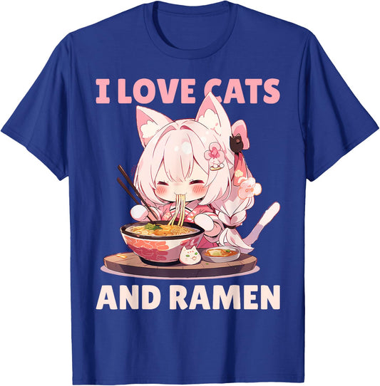 Kawaii Chibi Nekomimi Anime Cat Girl Ramen Otaku T-Shirt - T-Shirt | Royal
