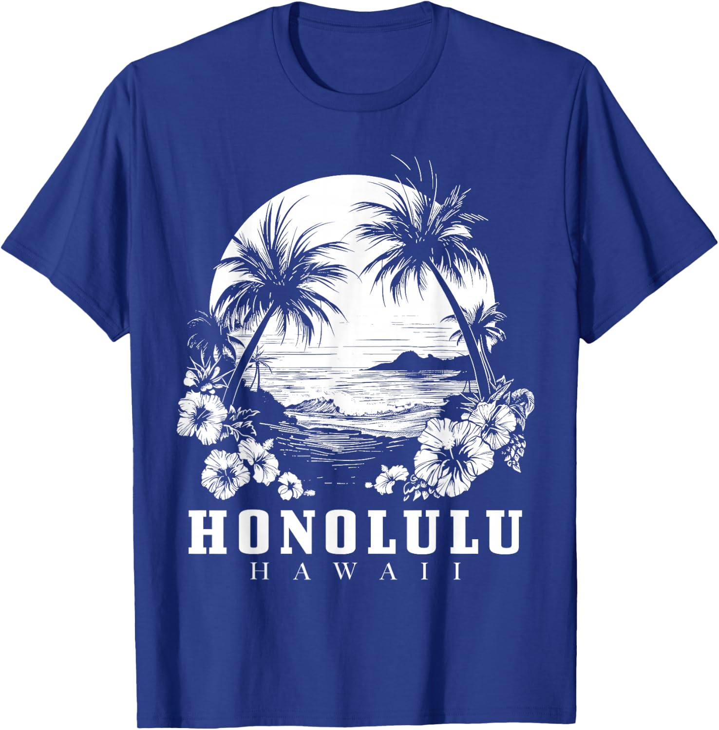 Honolulu Hawaii Hawaiian Hibiscus Flowers Surfer Souvenir T-Shirt - T-Shirt | Royal