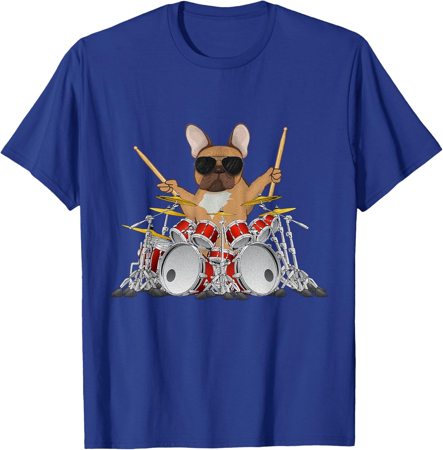 Drummer French bulldog drums drumming dog T-Shirt - T-Shirt | Royal