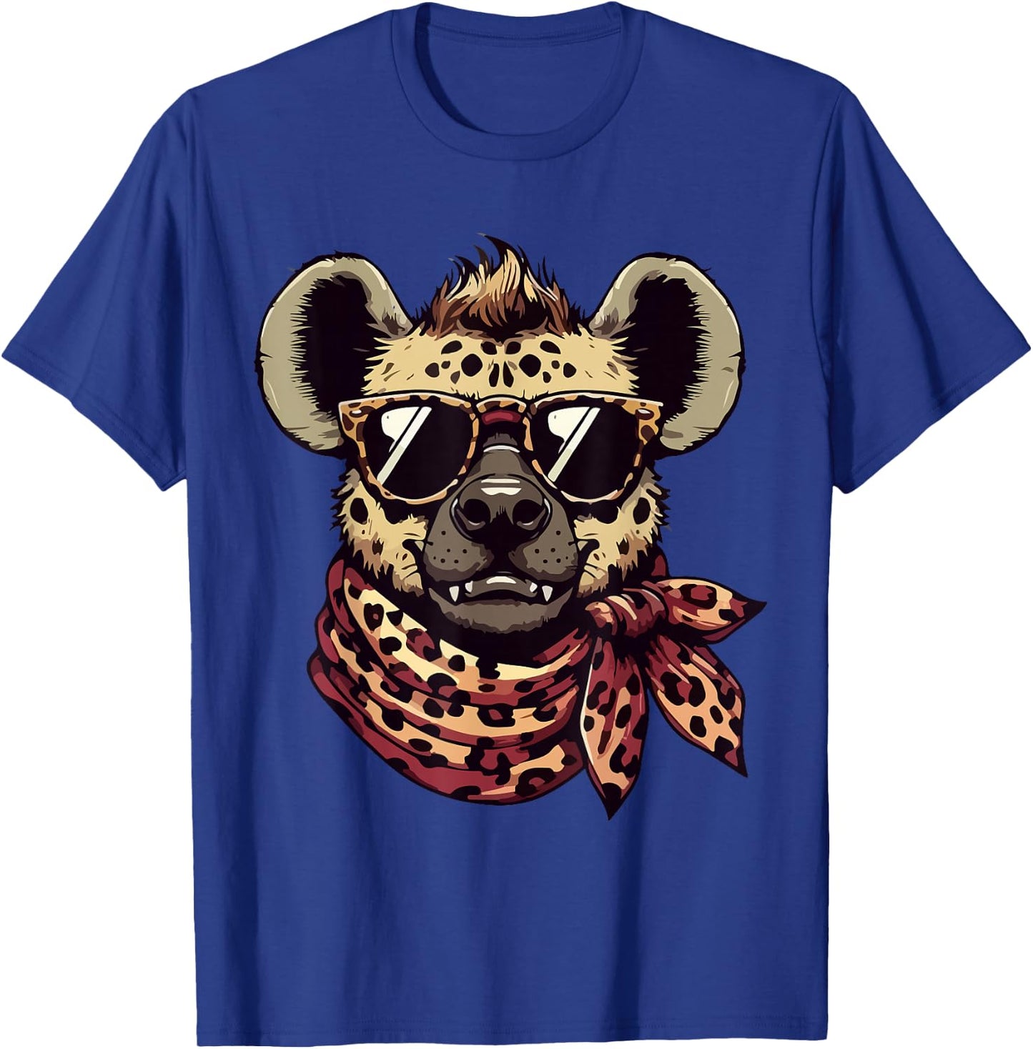 Hyena Wearing Leopard Scarf Animal Wearing Sunglasses T-Shirt - T-Shirt | Royal