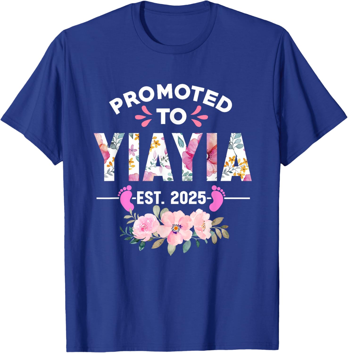 Soon to be Yiayia 2025 Mothers Day Gifts Women's Floral Letter Print Black Small Classic Fit Modern Round Neck Short Sleeve T-Shirt - T-Shirt | Royal