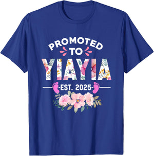 Soon to be Yiayia 2025 Mothers Day Gifts Women's Floral Letter Print Black Small Classic Fit Modern Round Neck Short Sleeve T-Shirt - T-Shirt | Royal