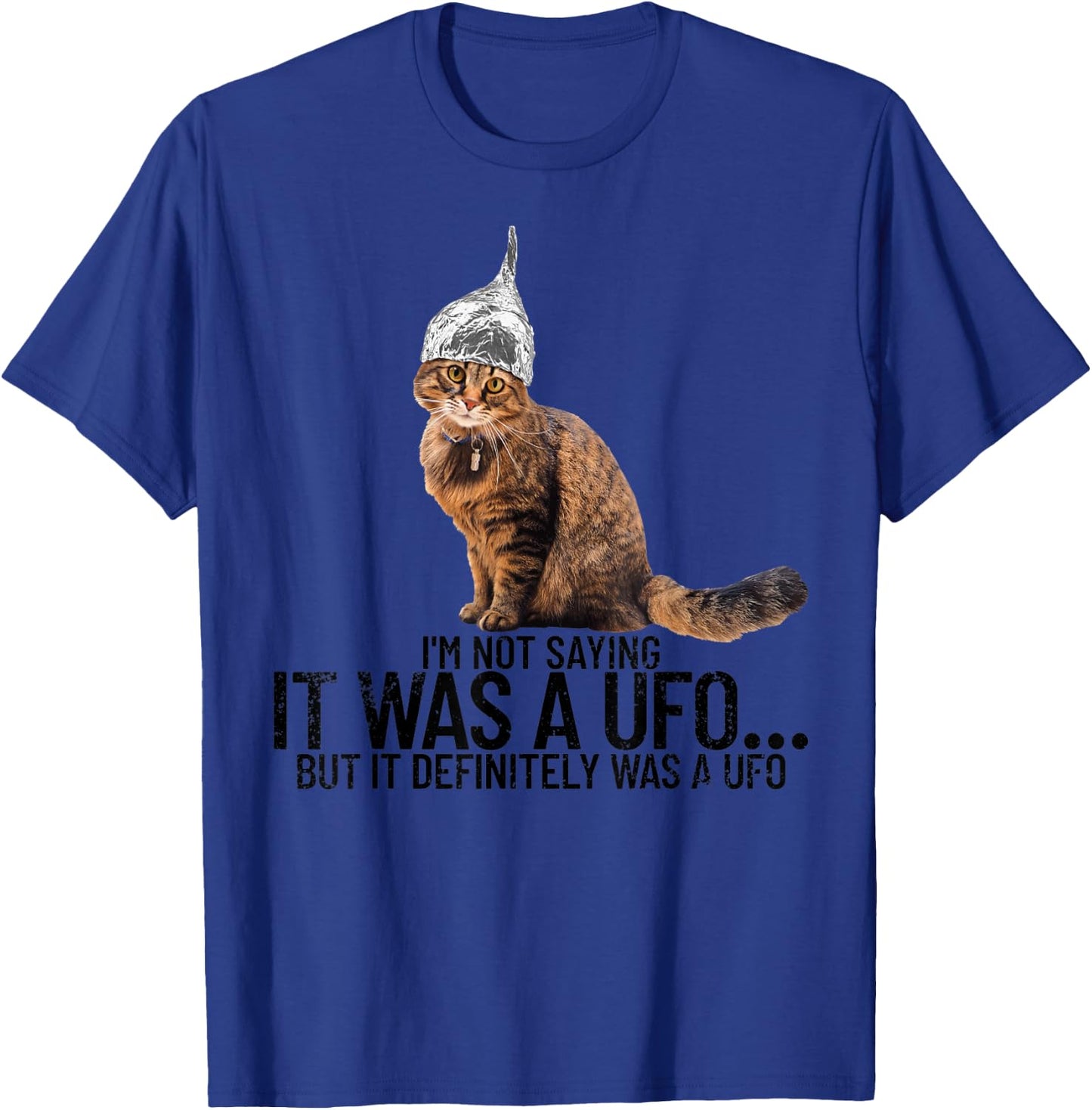 Conspiracy Cat UFO Conspiracy Theory Aliens Tin Foil Hat T-Shirt - T-Shirt | Royal