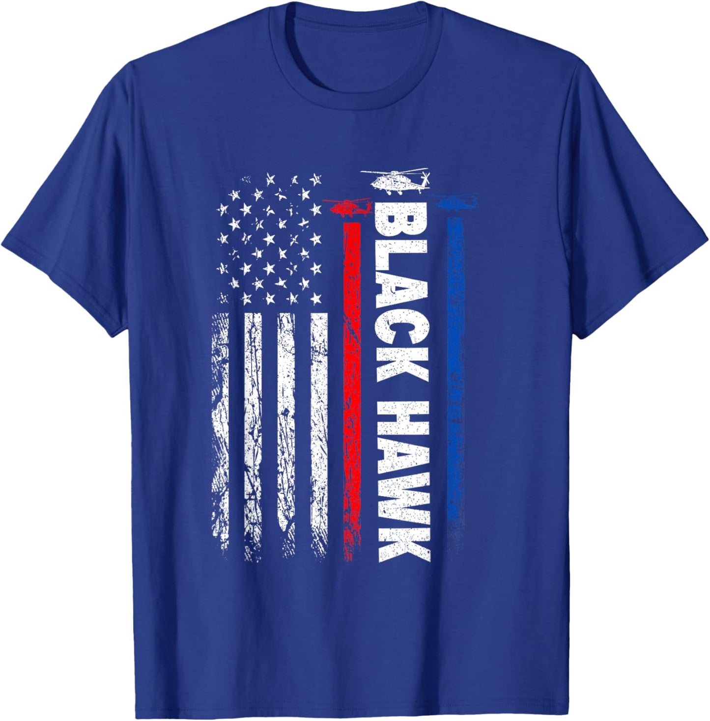 USA Flag Military Helicopter Veteran UH-60 Black Hawk Women Men T-Shirt - T-Shirt | Royal