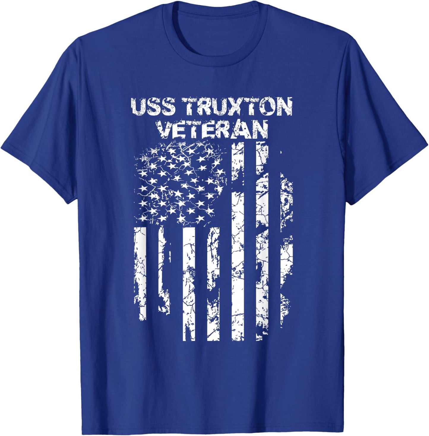 USS Truxton Military Veteran Distressed USA Flag T-Shirt - T-Shirt | Royal