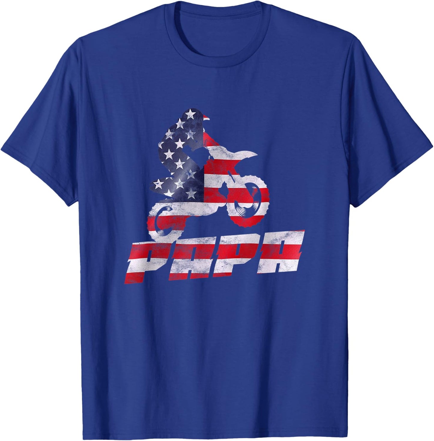 American Flag Motocross Papa Gift Motorbike Dirtbike Father T-Shirt - T-Shirt | Royal