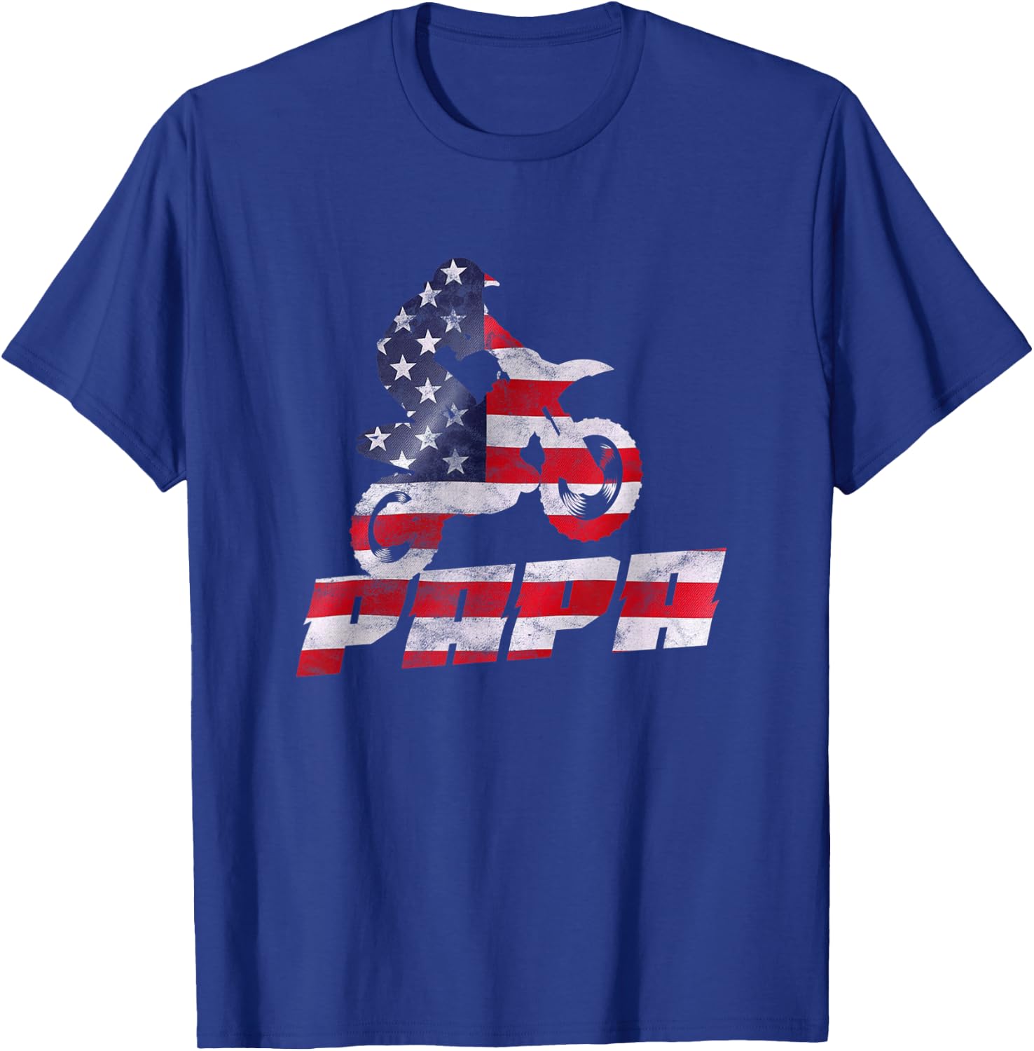 American Flag Motocross Papa Gift Motorbike Dirtbike Father T-Shirt - T-Shirt | Royal