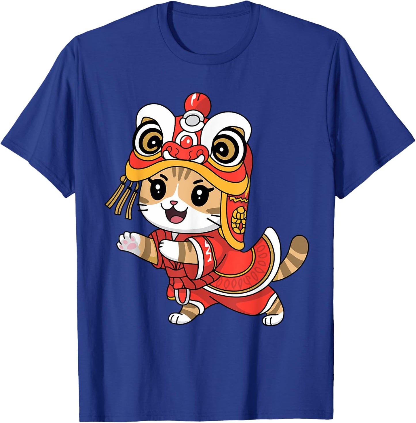 Cute Cat Happy Chinese New Year 2025 Lion Dance Celebration T-Shirt - T-Shirt | Royal