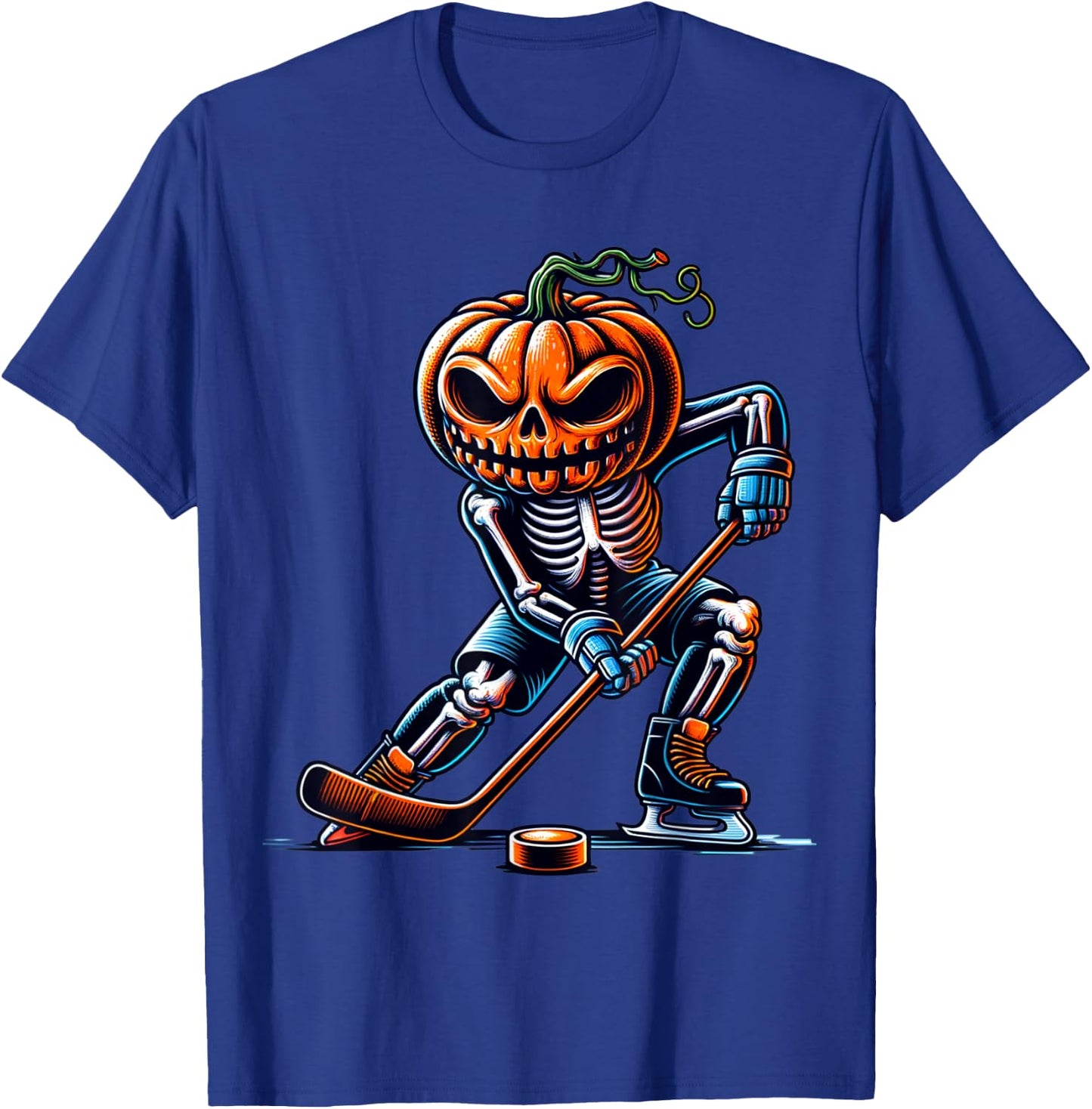 Skeleton Ice Hockey Halloween Pumpkin Hockey Boys Kids T-Shirt - T-Shirt | Royal