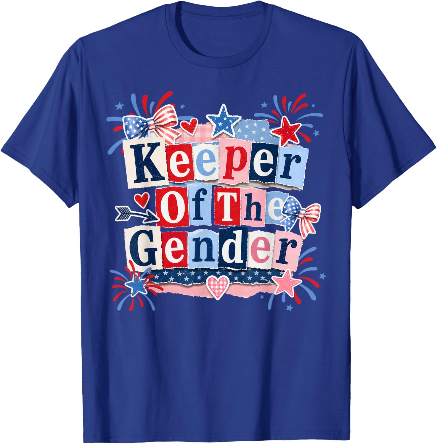 Keeper of The Gender 4th of July Bow Gender Reveal Party T-Shirt - T-Shirt | Royal