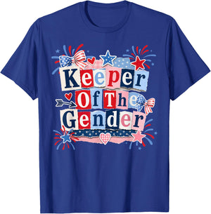 Keeper of The Gender 4th of July Bow Gender Reveal Party T-Shirt - T-Shirt | Royal