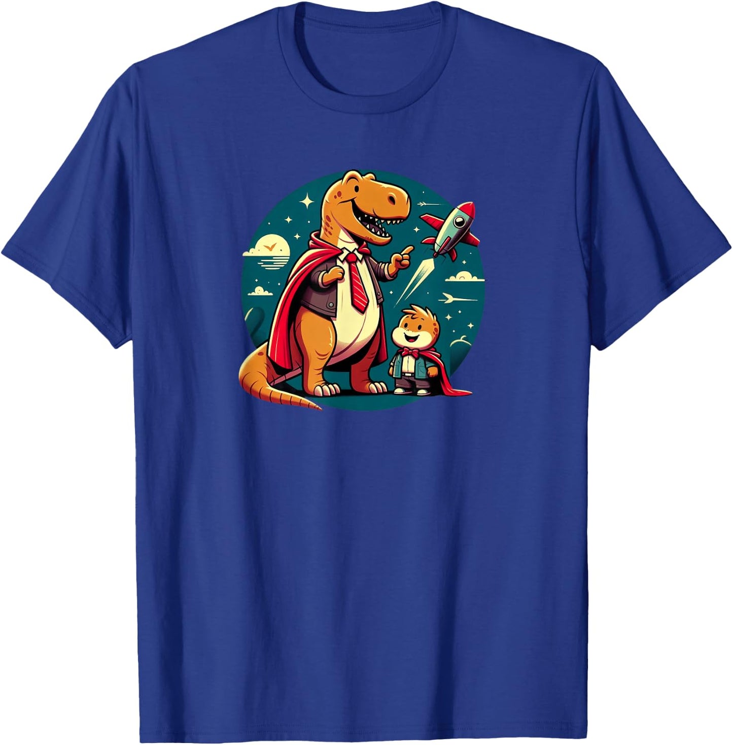 Cute Daddy Dinosaur Son Fathers Day Spaceship T-Shirt - T-Shirt | Royal