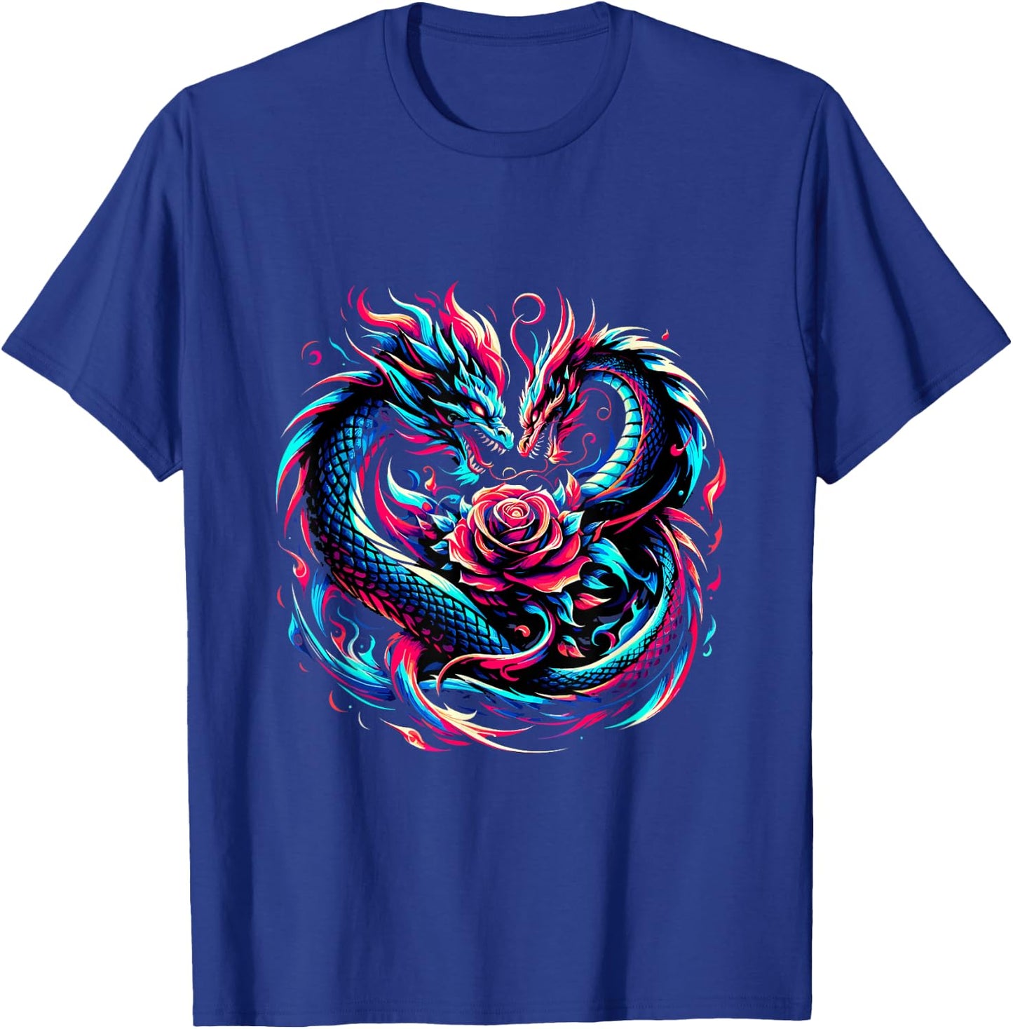 Dragon and Rose Graffiti Fantasy Edgy Art Vector T-Shirt - T-Shirt | Royal