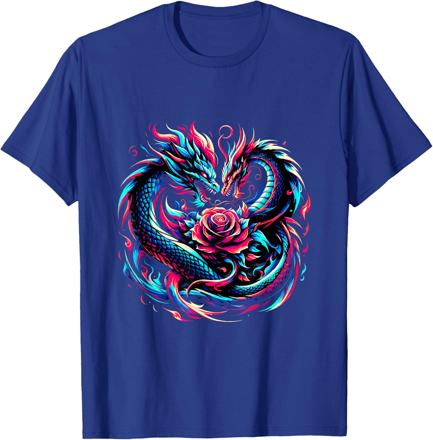 Dragon and Rose Graffiti Fantasy Edgy Art Vector T-Shirt - T-Shirt | Royal