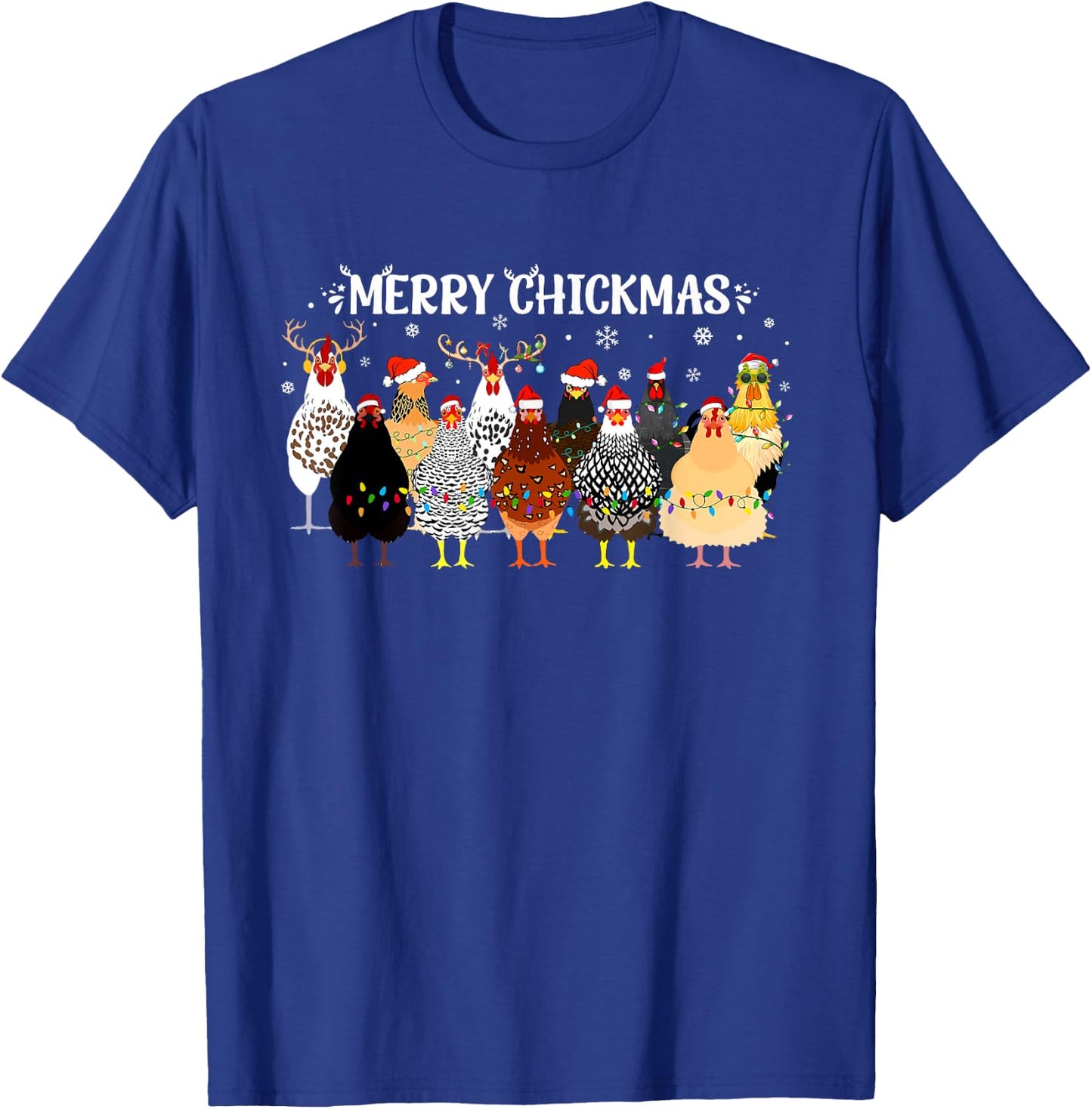 Merry Chickmas Chicken Farmer Santa Hat Xmas Light Women Men T-Shirt - T-Shirt | Royal