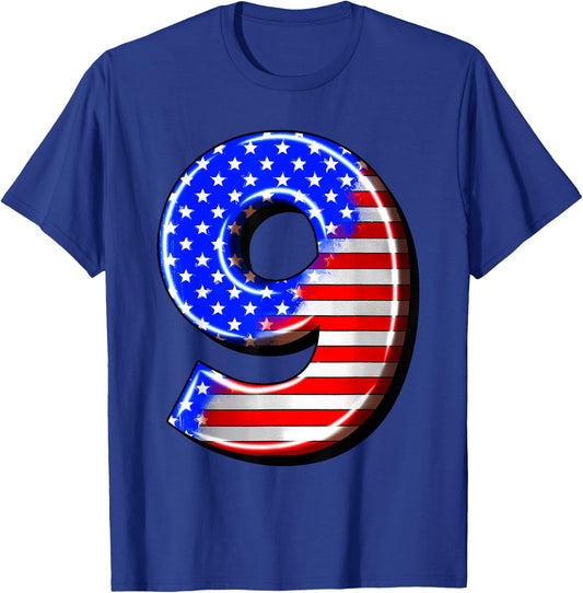 9 Years Old Kids America US USA Flag It's My 9th Birthday T-Shirt - T-Shirt | Royal