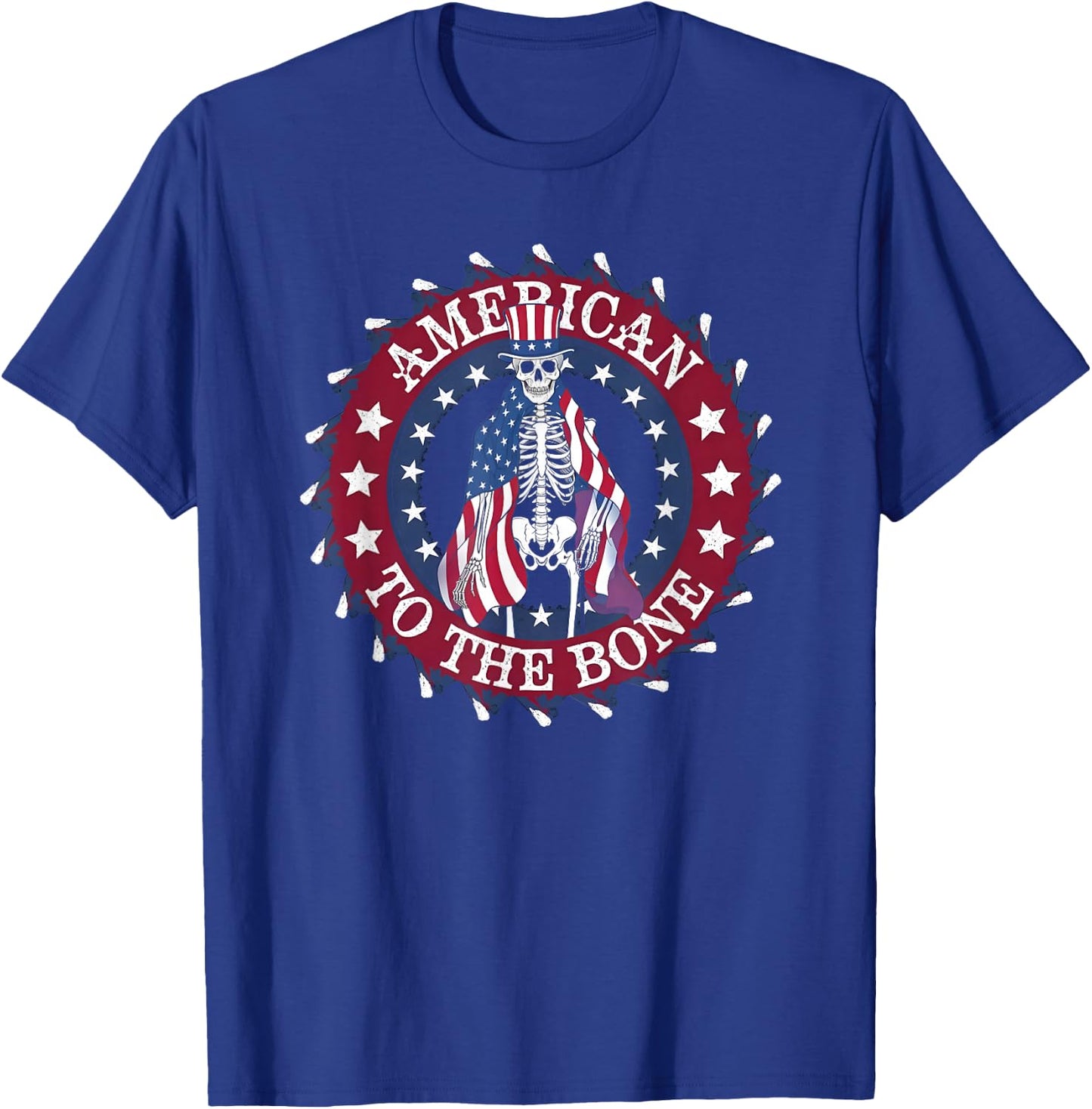 American To The Bone Patriotic Skeleton T-Shirt - T-Shirt | Royal