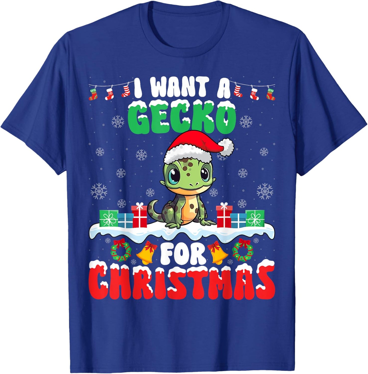 I Want Gecko for Christmas - Reptile Gecko Lover Santa Xmas T-Shirt - T-Shirt | Royal