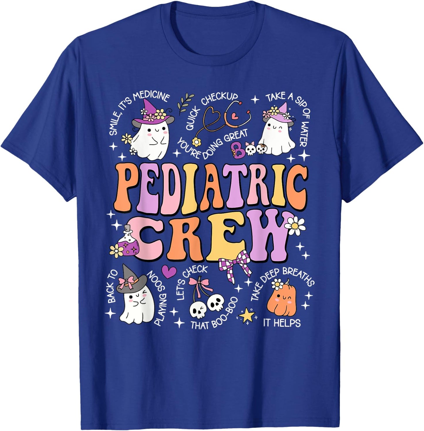 Retro Pediatric Crew Ghost Spooky Peds Nurse Halloween T-Shirt - T-Shirt | Royal