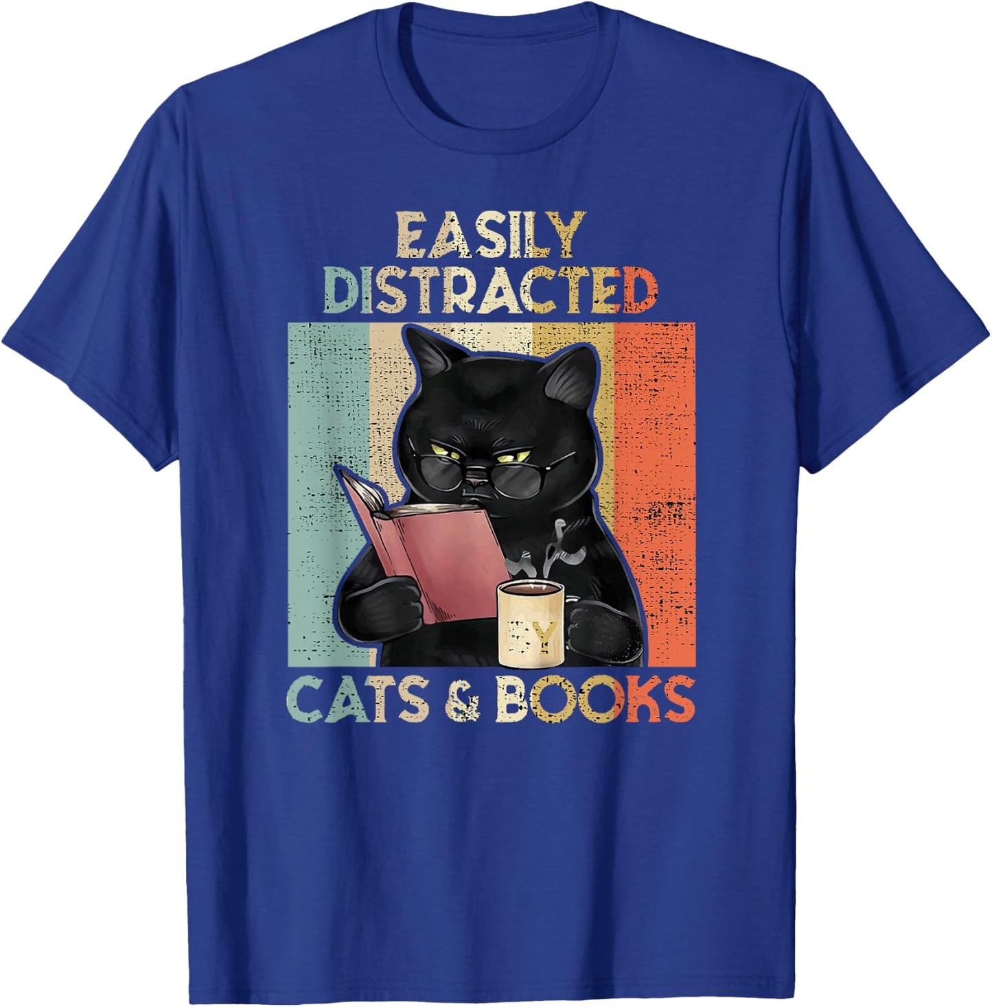 Easily Distracted by Cats And Books for Cat Lovers Women Girls Kids T-Shirt - T-Shirt | Royal