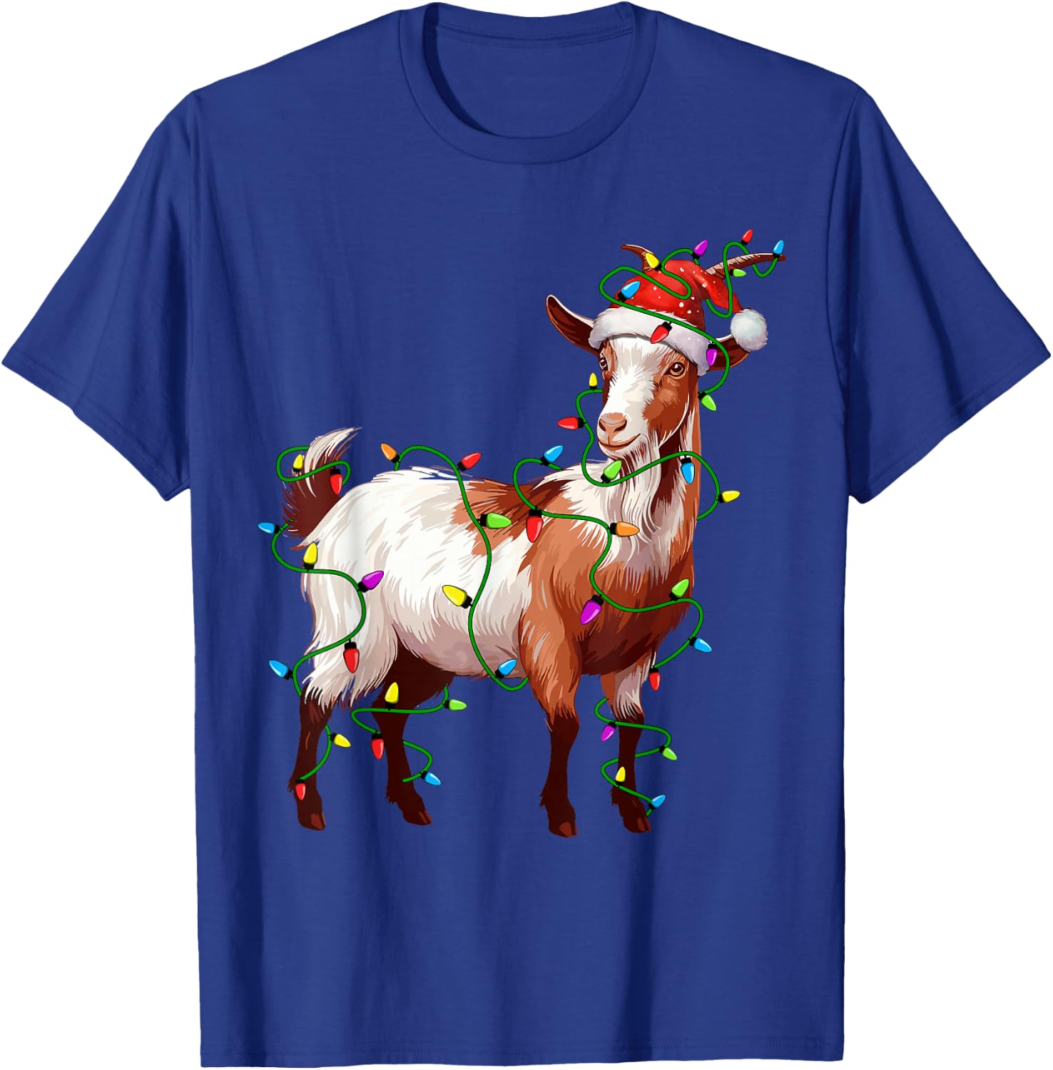 Goat Santa Christmas Tree Lighting Xmas Funny T-Shirt - T-Shirt | Royal
