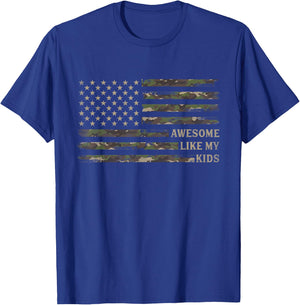 Awesome Like My Kids Camo USA Flag Fathers Day Patriot Dad T-Shirt - T-Shirt | Royal