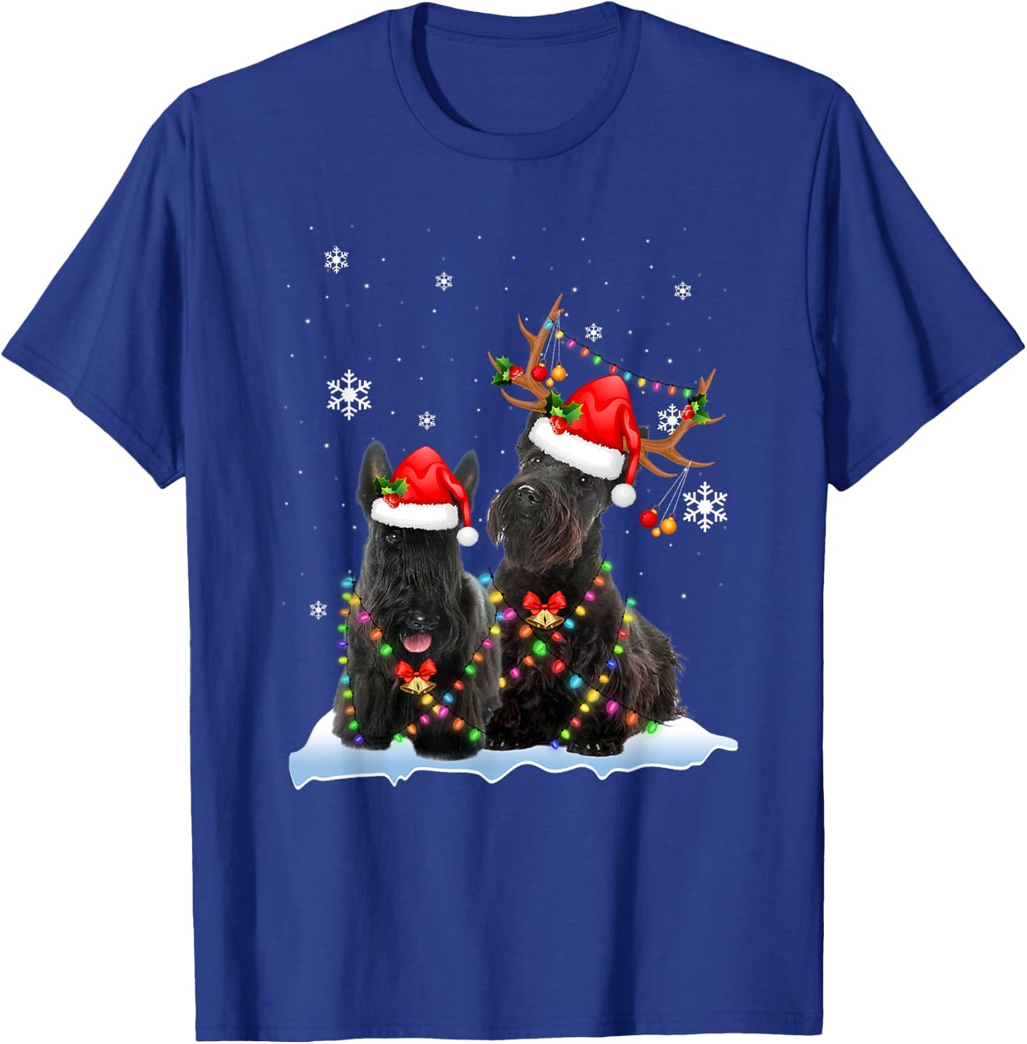 Scottish Terrier Christmas Lights Reindeer Santa Xmas Pajama T-Shirt - T-Shirt | Royal
