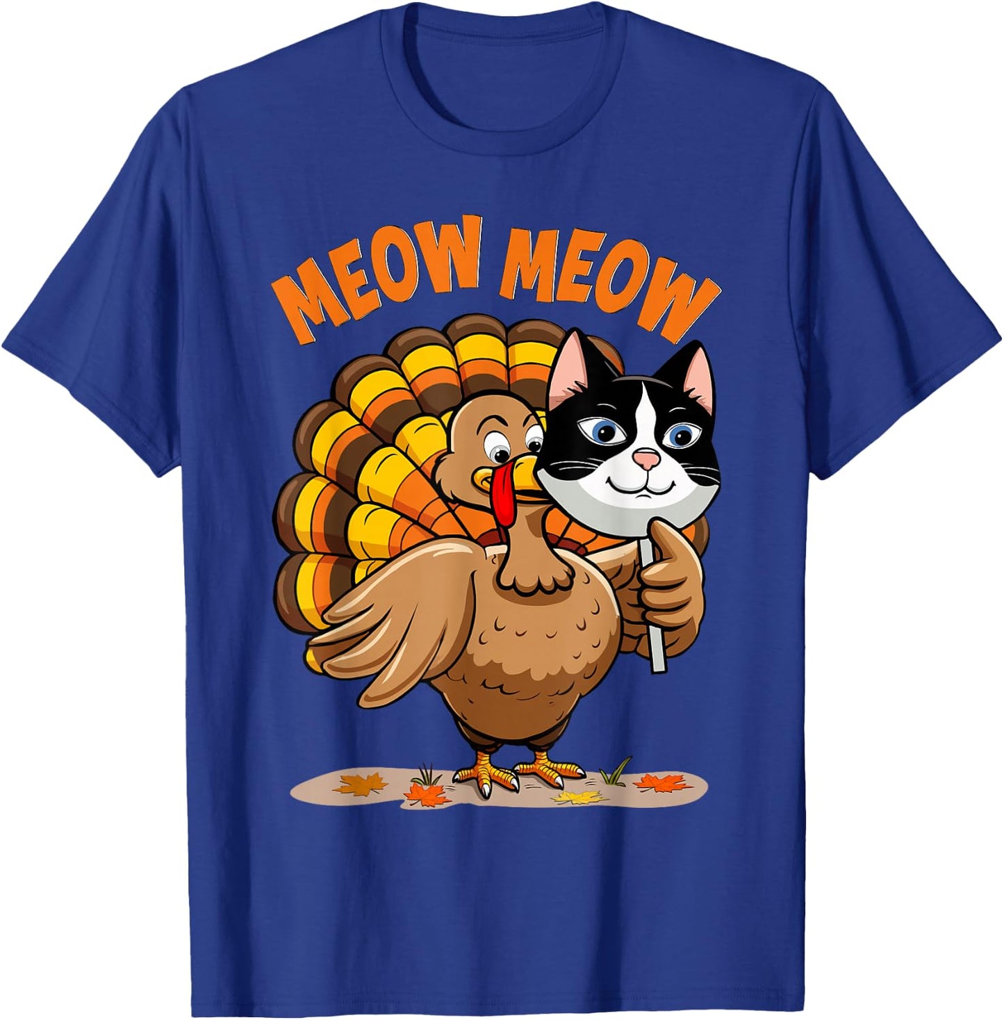 Thanksgiving Cat Funny Fake Cat Meow Thanksgiving Turkey T-Shirt - T-Shirt | Royal