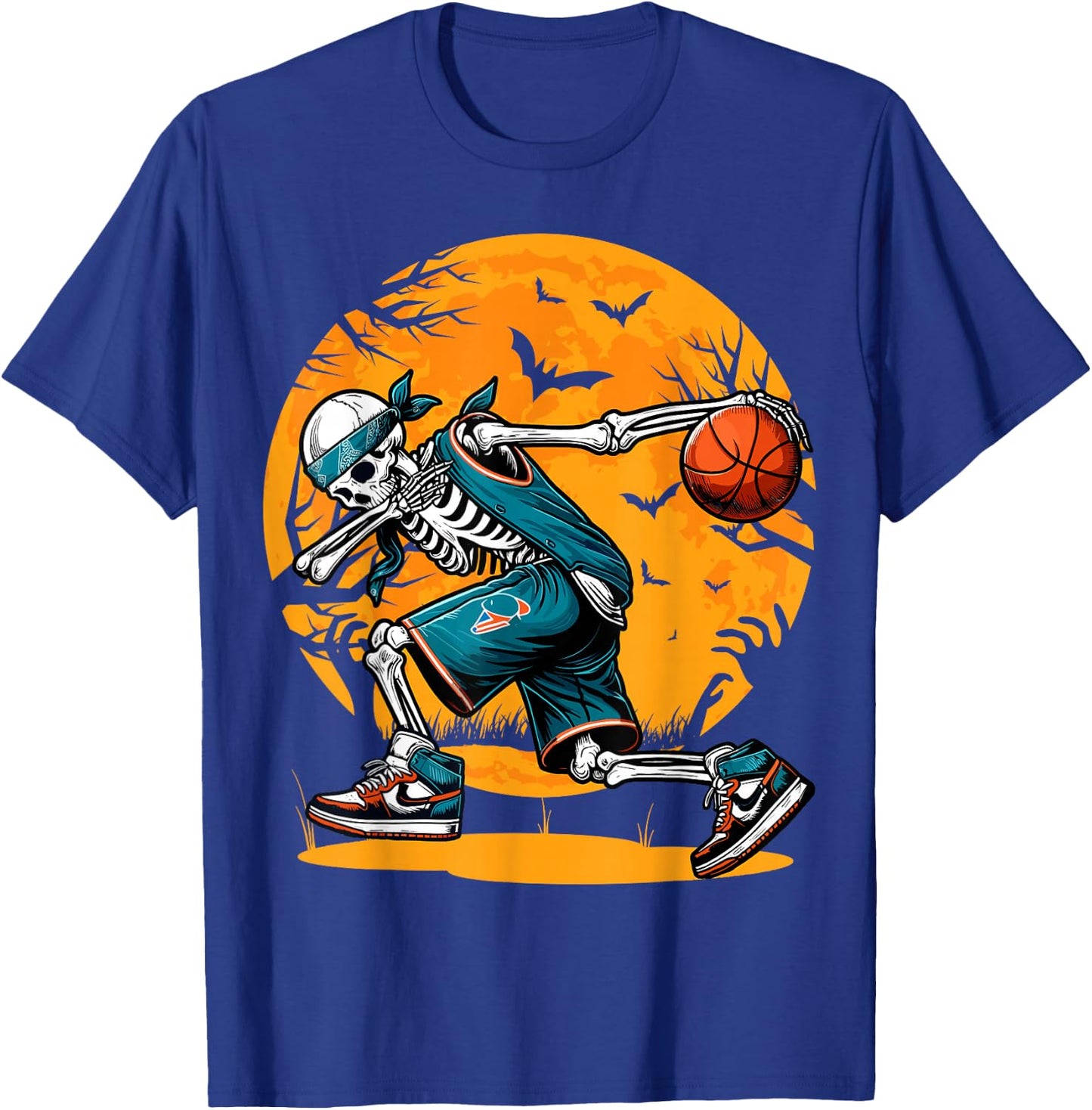 Dabbing Skeleton Basketball Halloween Boys Basketball Player T-Shirt - T-Shirt | Royal