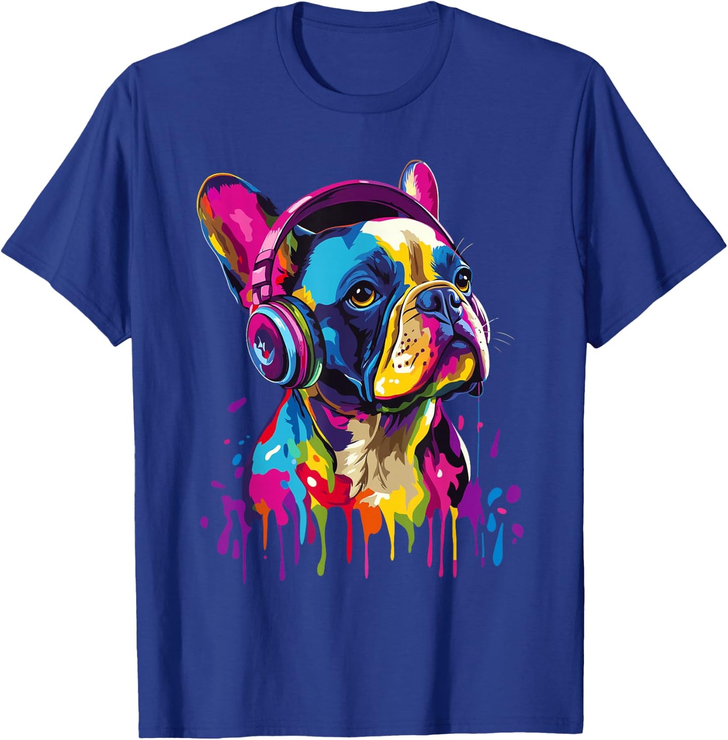 French Bulldog Lover Headphones Pop Art Funny French Bulldog , black T-Shirt - T-Shirt | Royal
