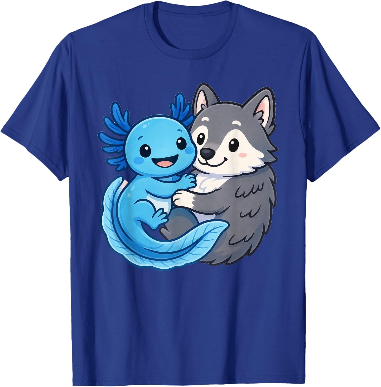 Cute Axolotl Hugging Wolf T-Shirt - T-Shirt | Royal