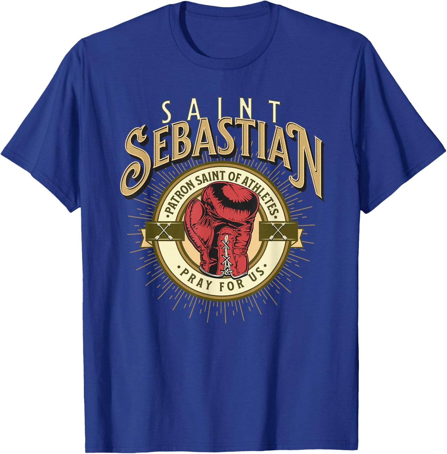 St Sebastian Patron Saint of Sports Athletes Boxing Glove T-Shirt - T-Shirt | Royal