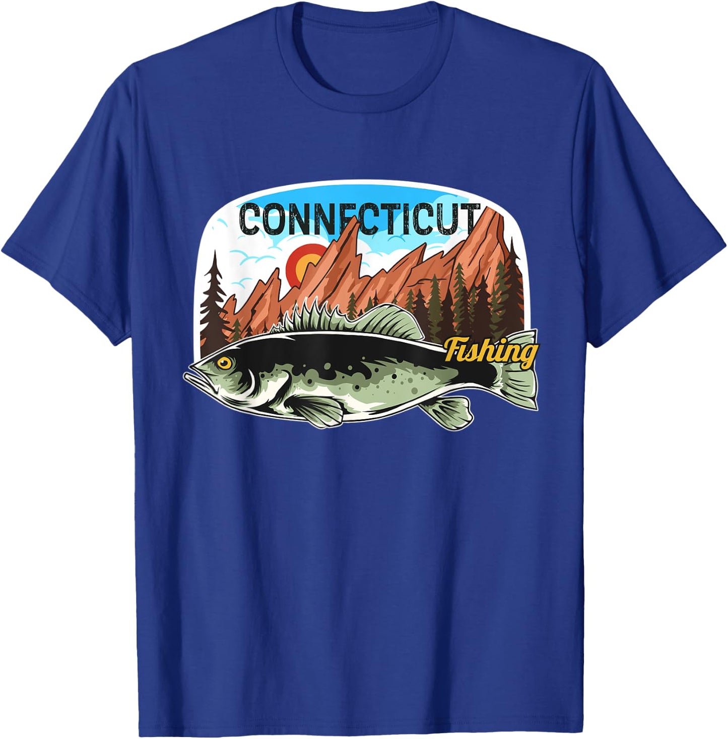 Fishing in Connecticut - Retro Nature Connecticut Fishing T-Shirt - T-Shirt | Royal