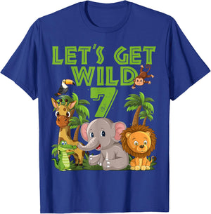 7 Year Old Zoo Birthday Safari Jungle Animal 7th B-day T-Shirt - T-Shirt | Royal