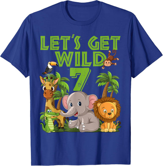 7 Year Old Zoo Birthday Safari Jungle Animal 7th B-day T-Shirt - T-Shirt | Royal