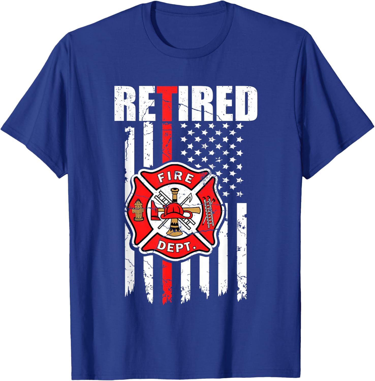 Retired Firefighter American Flag, Retirement 2021, Fireman T-Shirt - T-Shirt | Royal