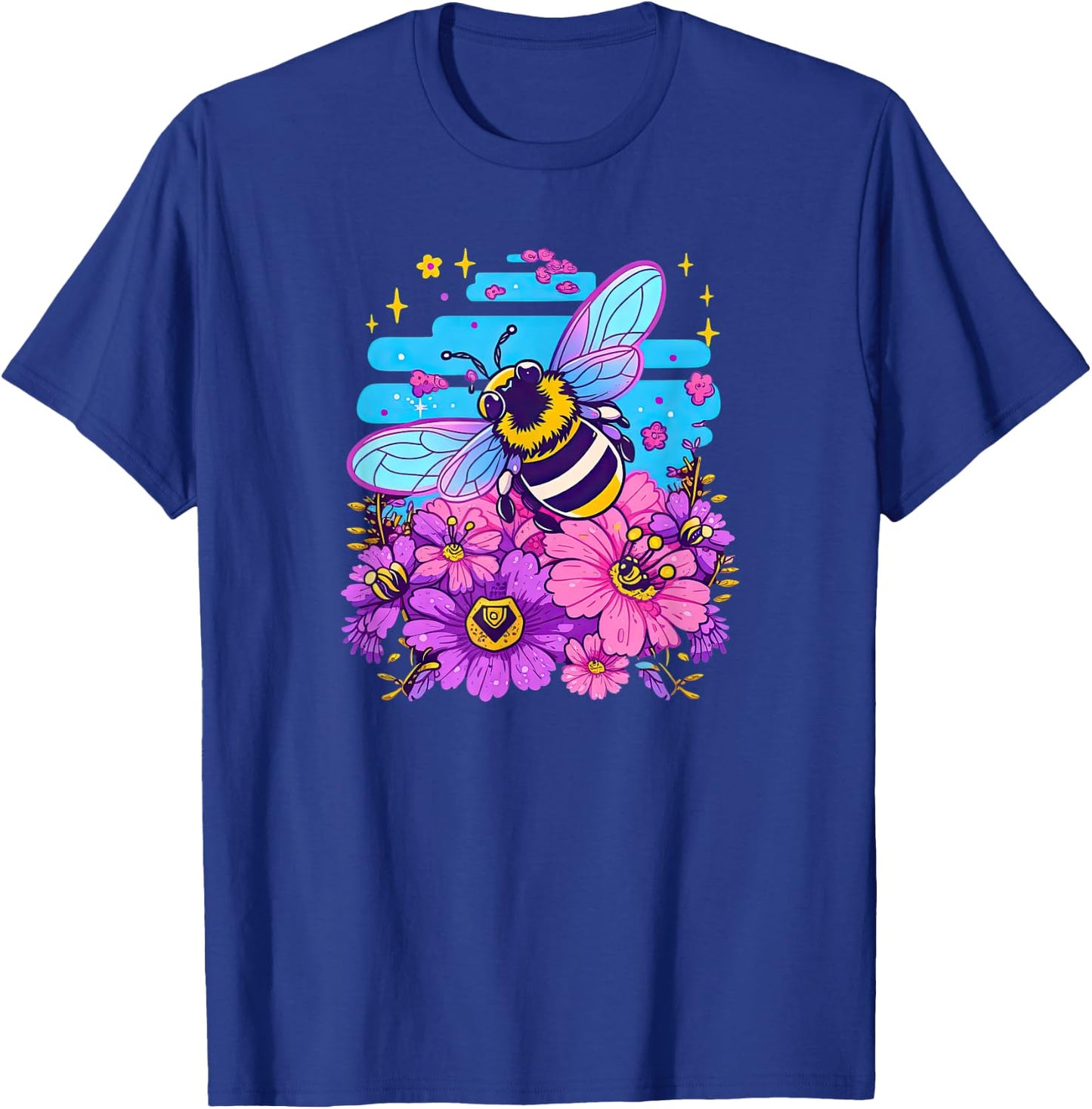 Super Cute Cartoon Bee and Flowers in Bubblegum Synthwave! T-Shirt - T-Shirt | Royal
