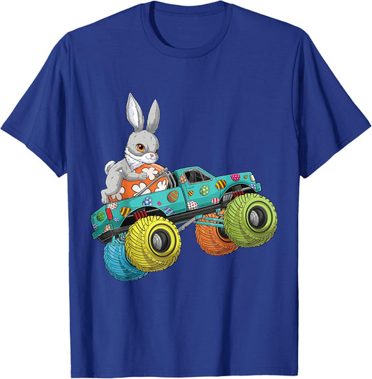 Happy Easter Day Bunny Egg riding Monster Truck Boys Kids T-Shirt - T-Shirt | Royal