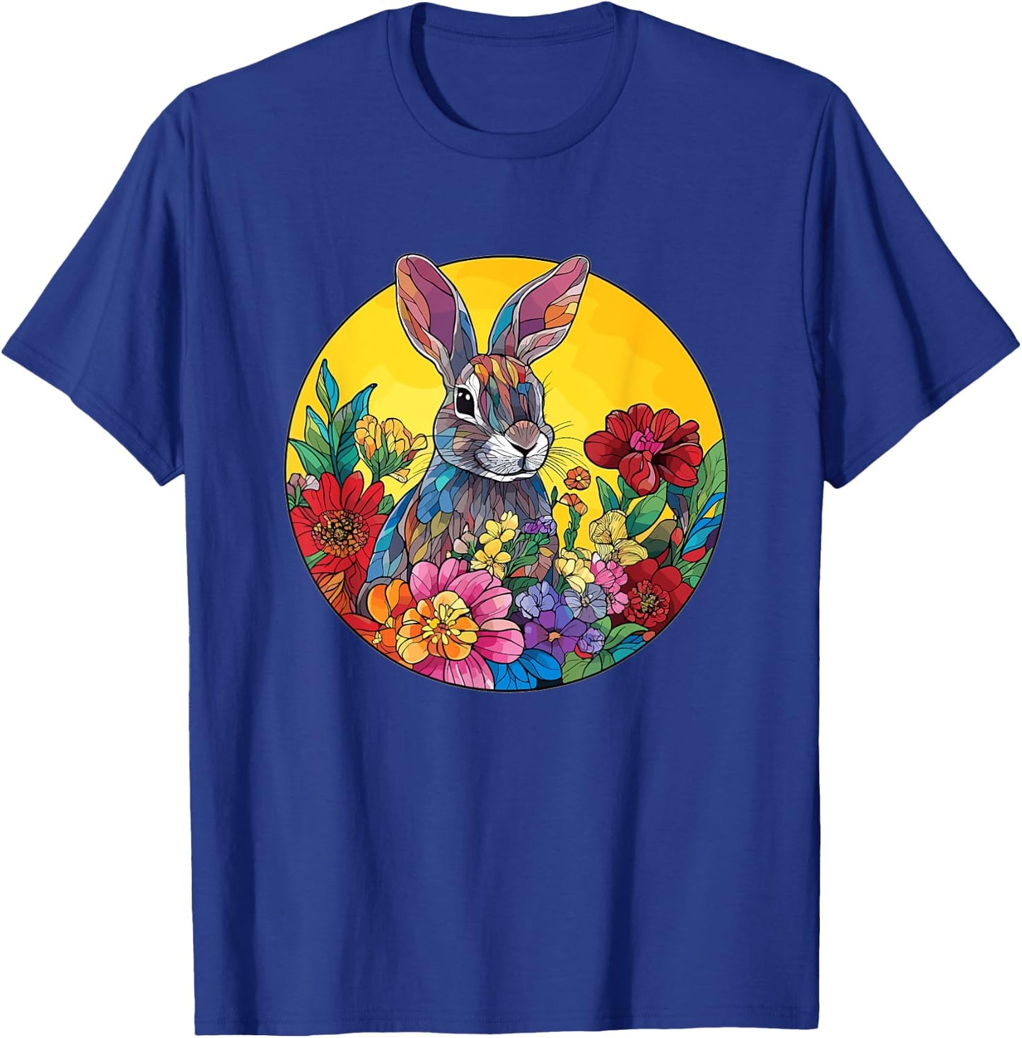 Cute Rabbit Among Flowers Artwork T-Shirt - T-Shirt | Royal