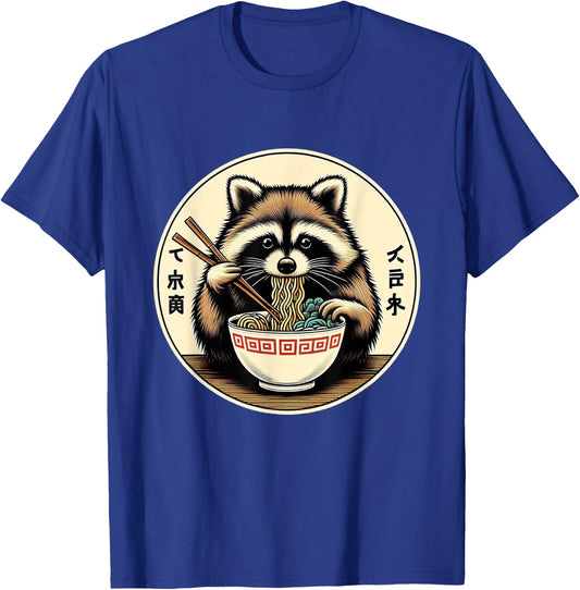 Raccoon Ramen Kawaii Neko Japanese Noodles Aesthetic , black T-Shirt - T-Shirt | Royal