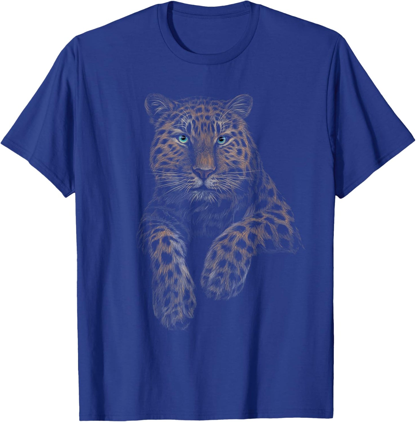 leopard blue eyes sitting black art for lovers animal Jungle T-Shirt - T-Shirt | Royal
