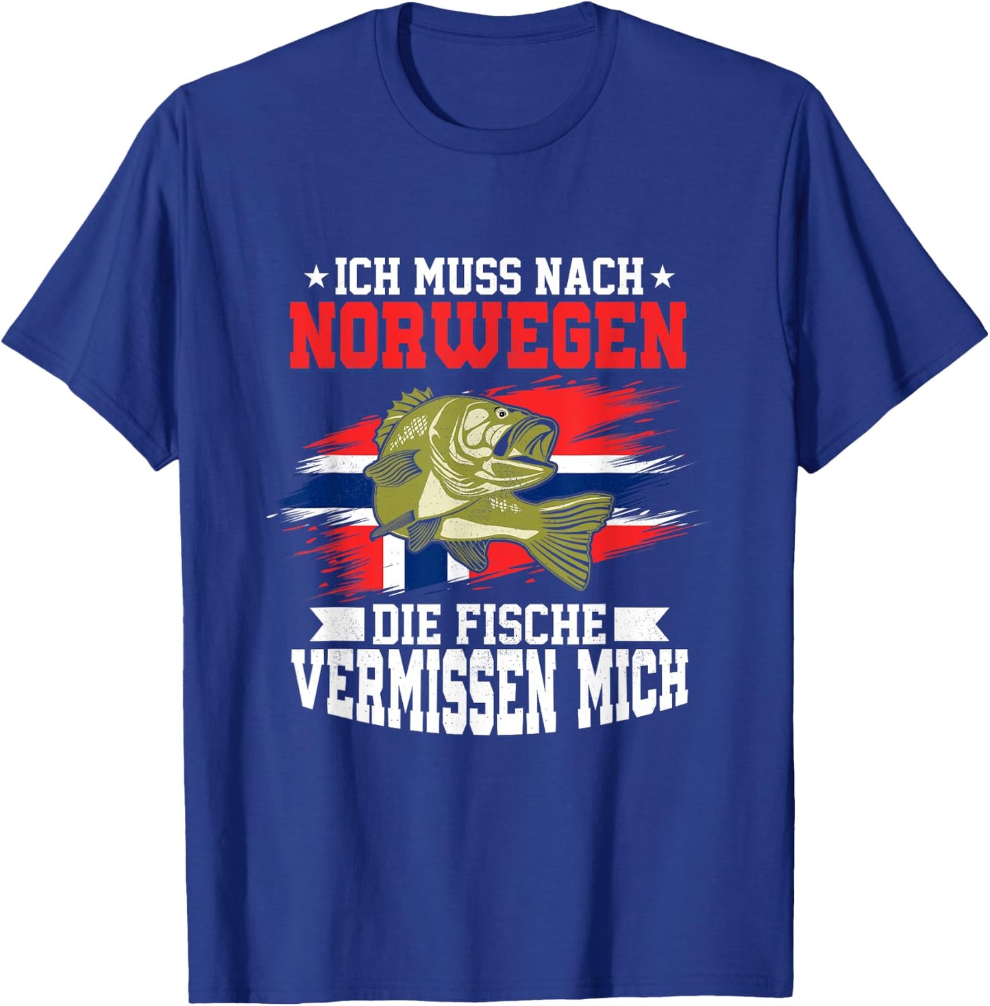 with German Text "Ich muss nach Norwegia die Fische vermissen mich Angler, black T-Shirt - T-Shirt | Royal