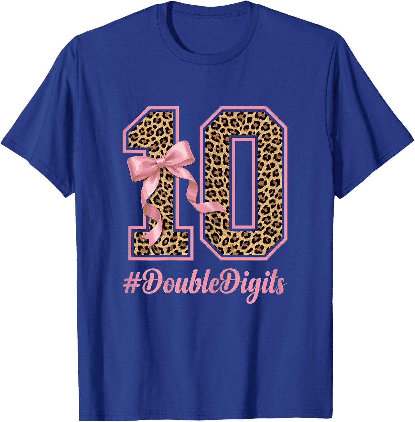 Cute Bow Leopard Cheetah Double Digits Coquette Girls T-Shirt - T-Shirt | Royal