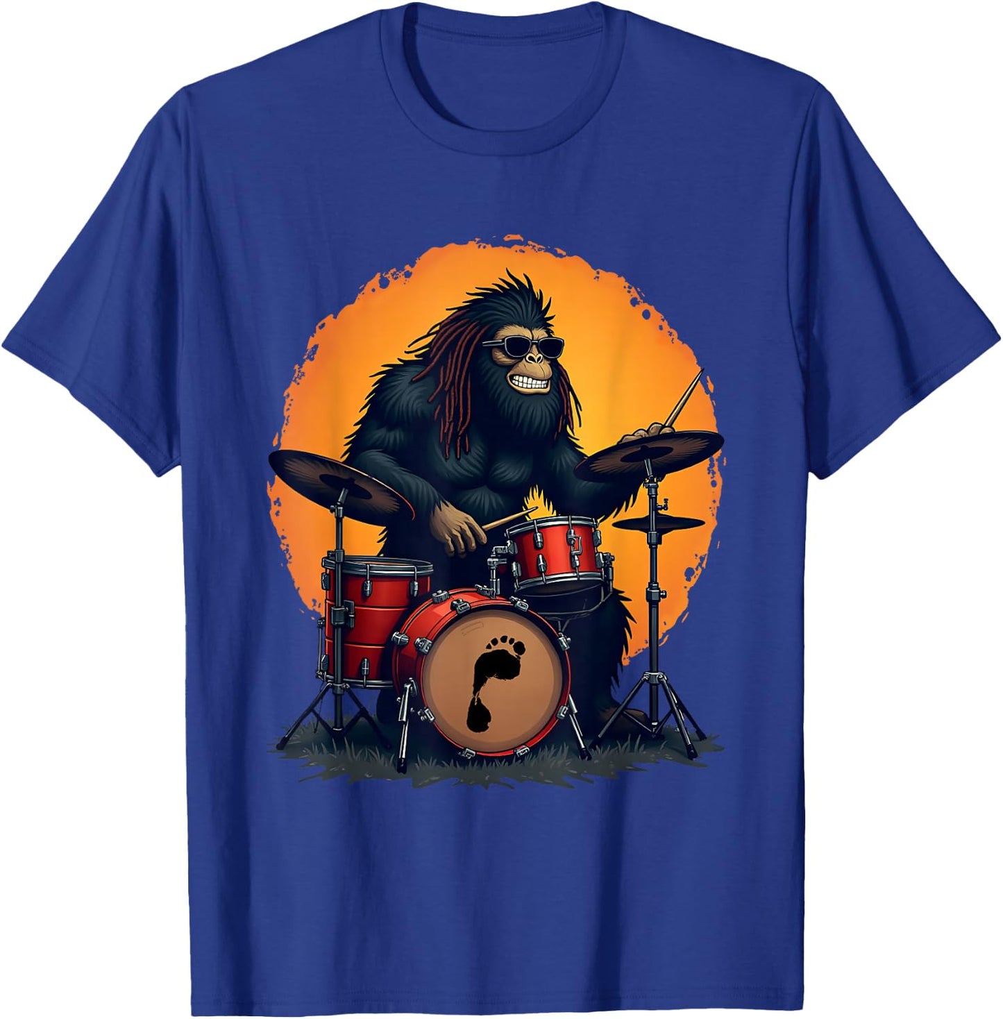 Bigfoot Drum Squad Retro Vintage Sasquatch Playing Drums T-Shirt - T-Shirt | Royal