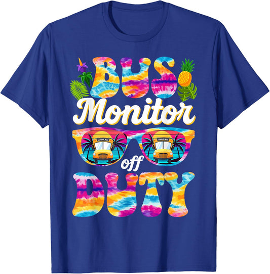 Bus Monitor Off Duty Groovy Bus Monitor Last Day of School T-Shirt - T-Shirt | Royal