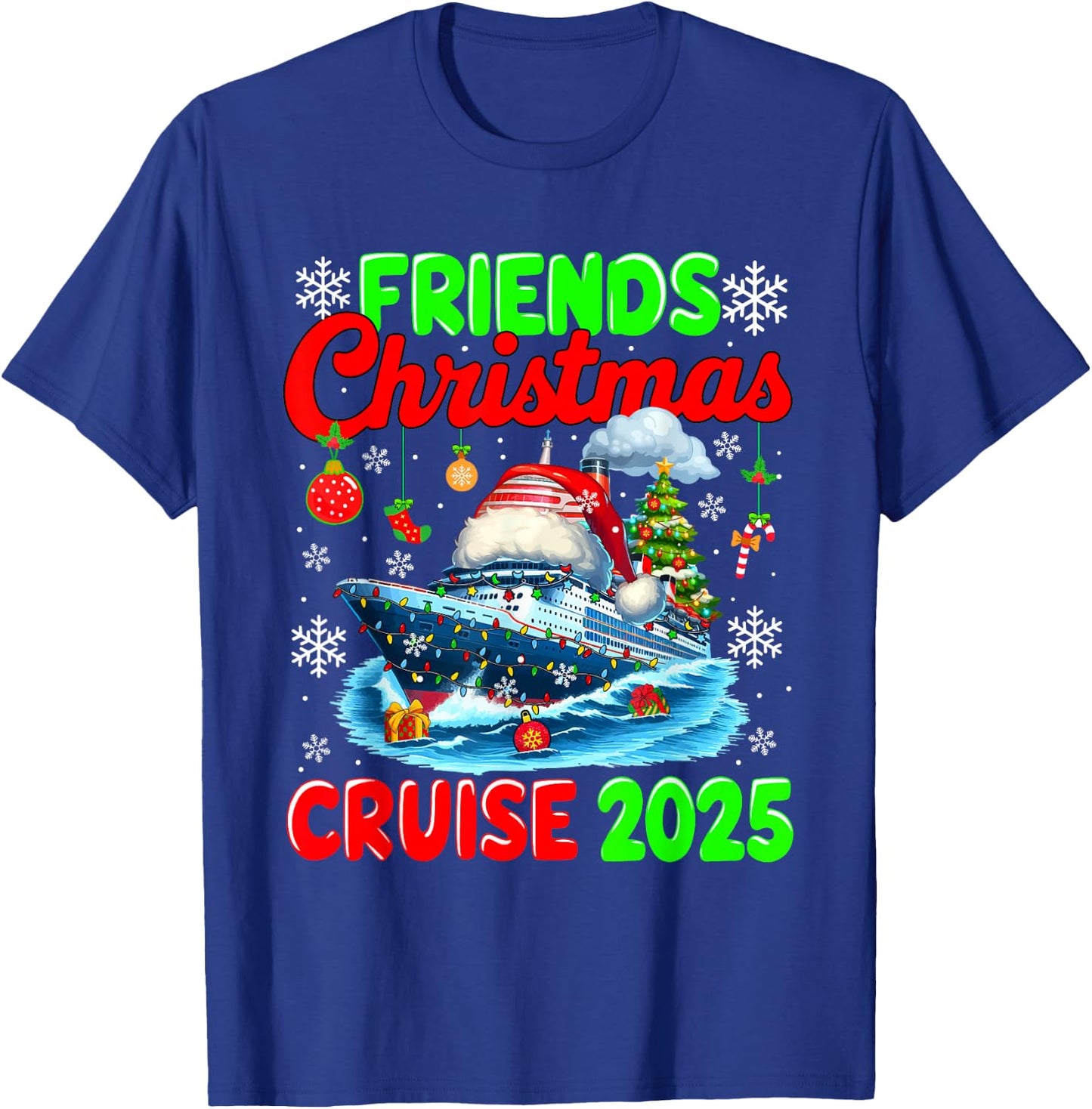 Friends Christmas Cruise 2025 Santa Cruise Ship Cruising T-Shirt - T-Shirt | Royal