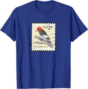 Red Headed Woodpecker Shirt Postage Stamp Bird Vintage T-Shirt - T-Shirt | Royal