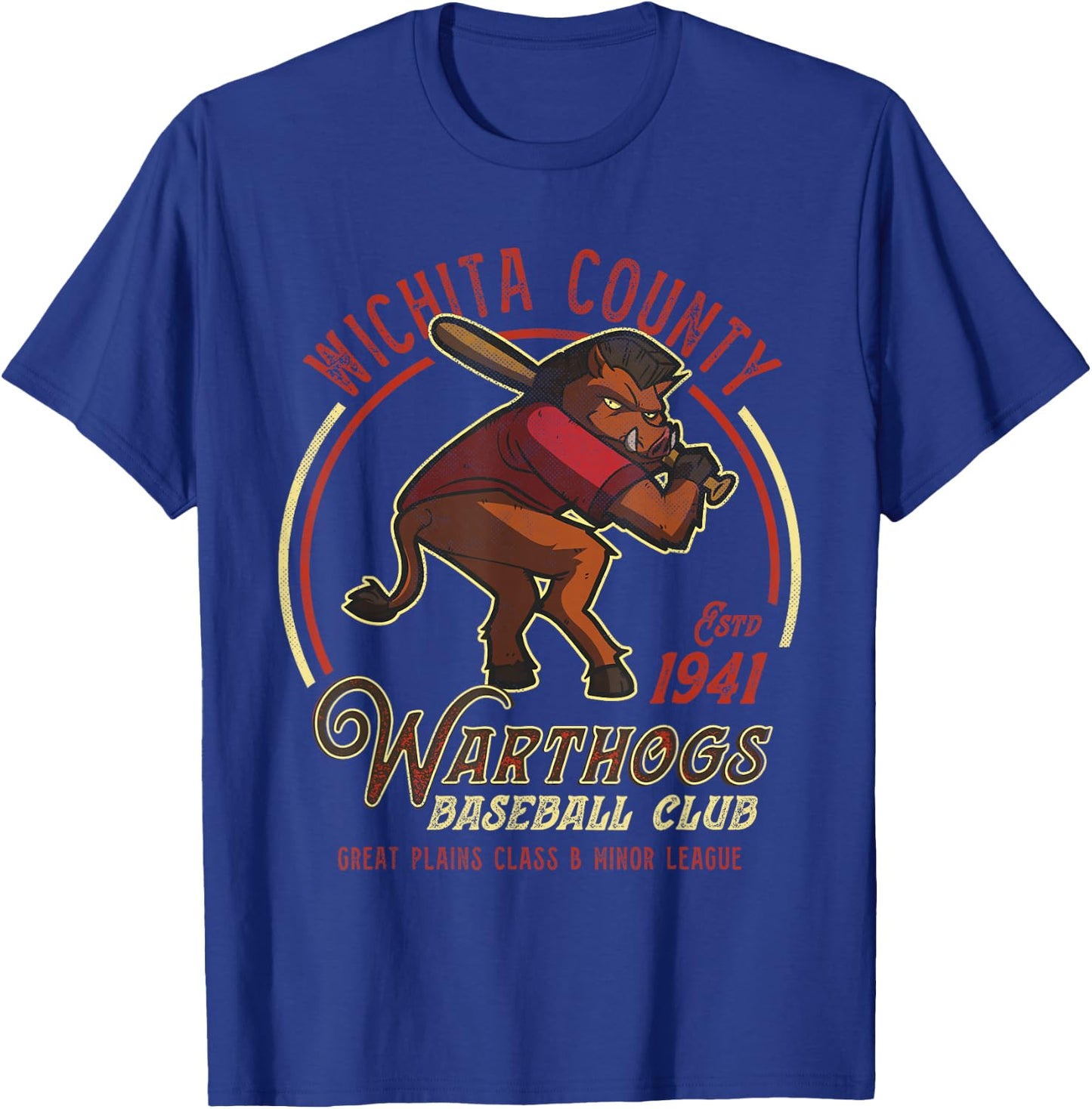 Wichita County Warthogs Retro Minor League Baseball Team T-Shirt - T-Shirt | Royal