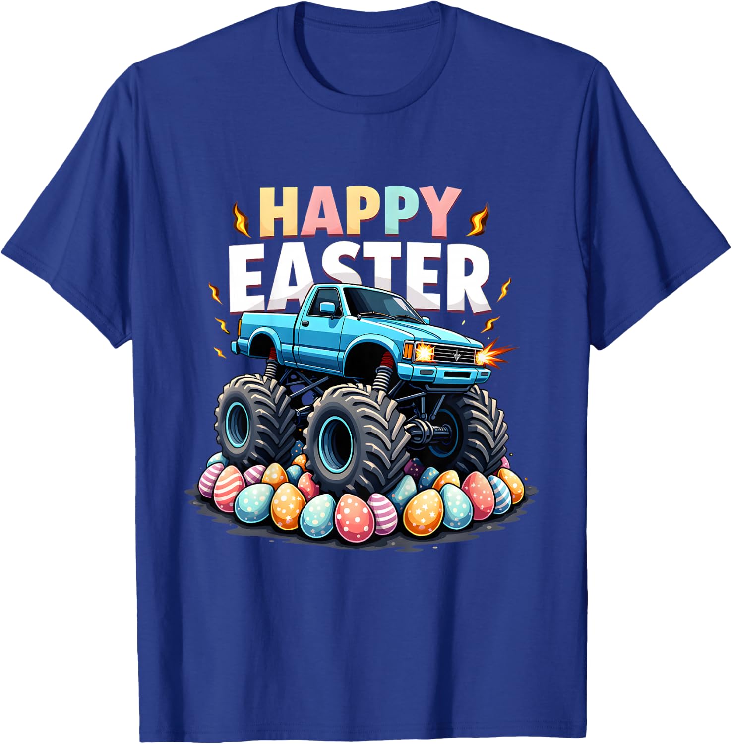 Kids Boys Happy Easter Monster Truck Funny Easter Eggs Toddler T-Shirt - T-Shirt | Royal
