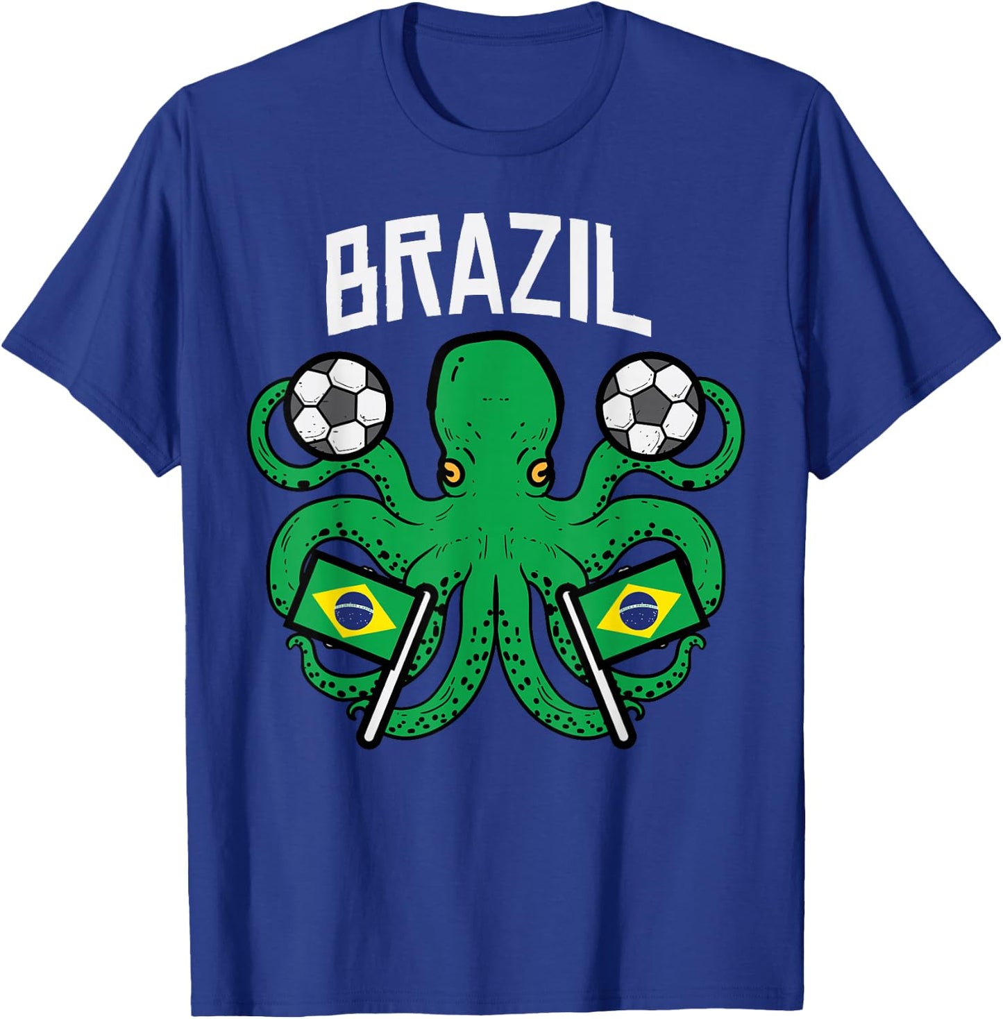 Brazil Octopus Brazilian Flag Soccer Fan Men Women Kids Boys T-Shirt - T-Shirt | Royal